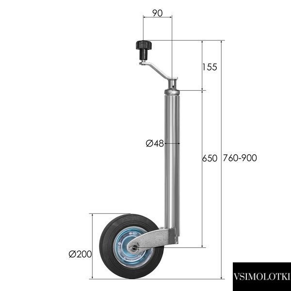 Опорне колесо причепа Kartt d48 мм довжина 760 мм 150 кг (C483TL) C483TL фото