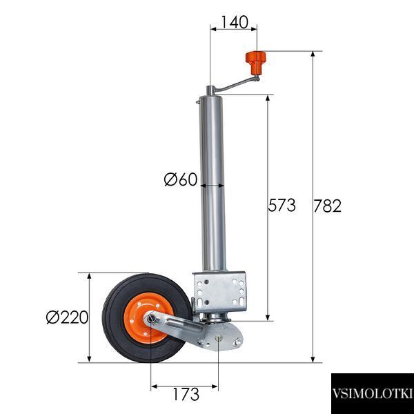 Опорное колесо прицепа KARTT d60 мм автоматическое длина 782 мм 400 кг (KJW6005) KJW6005 фото