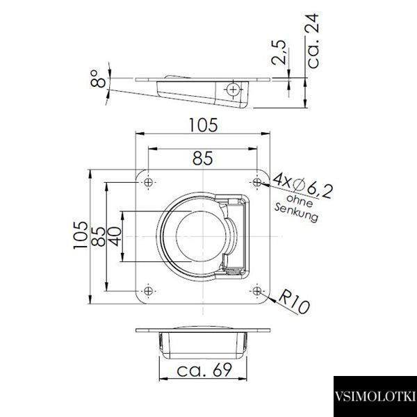 Петля такелажная крепеж груза прицепа Winterhoff ZBF 70-2 105х105 мм (1860063) 1860063 фото