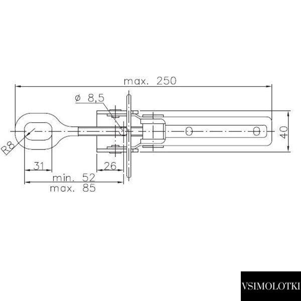 Замок бортовий причепа Winterhoff BV 40-1 довжина 250 мм (1860029) 1860029 фото