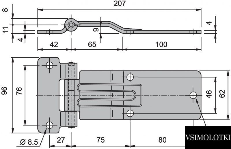 Петля дверей фургона і напівпричепа в зборі Pastore Lombardi (Італія) 165х42х62х4 мм (Нерж) (1603416080) 1603416080 фото