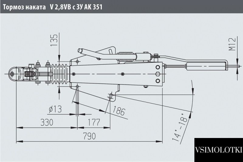 Гальмо накату AL-KO 2,8 VB-1-C 2500-3500 кг AK350/351 інерційне монтаж зверху - знизу (1251555) 1251555 фото
