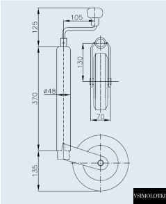 Опорное колесо прицепа Winterhoff d48 мм длина 505 мм стальной диск 150 кг (1860905EW) 1860905EW фото