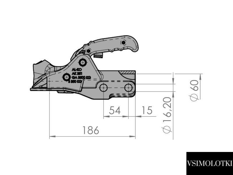 Зчіпний пристрій AL-KO АК351+Safety Kit кругле дишло 60 мм 3500 кг чавун (1223428) 1223428 фото